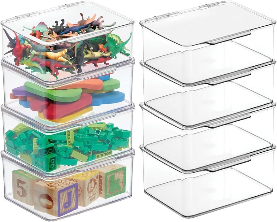 mDesign Plastic Playroom/Gaming Storage Organizer Box Containers, Hinged Lid for Shelves or Cubby... | Amazon (US)