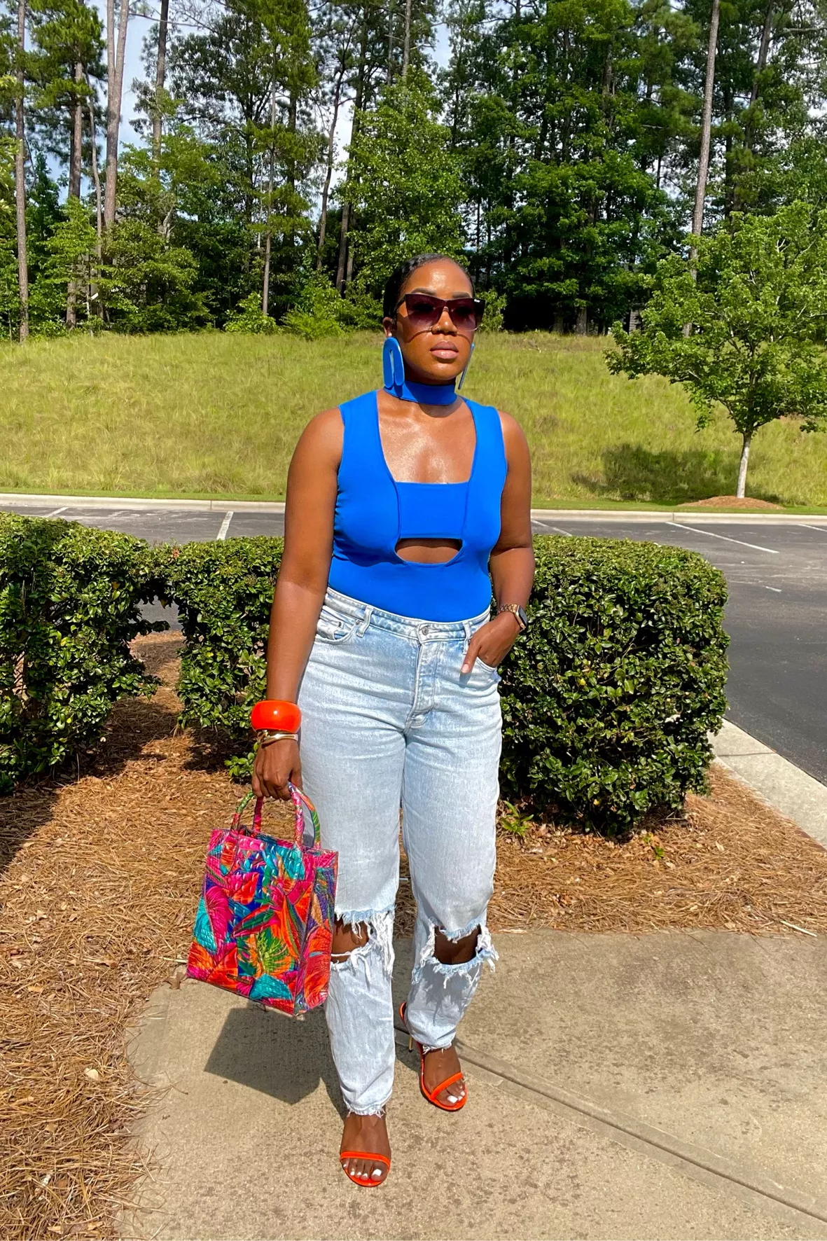 Blue Snatched Rib Tube Top