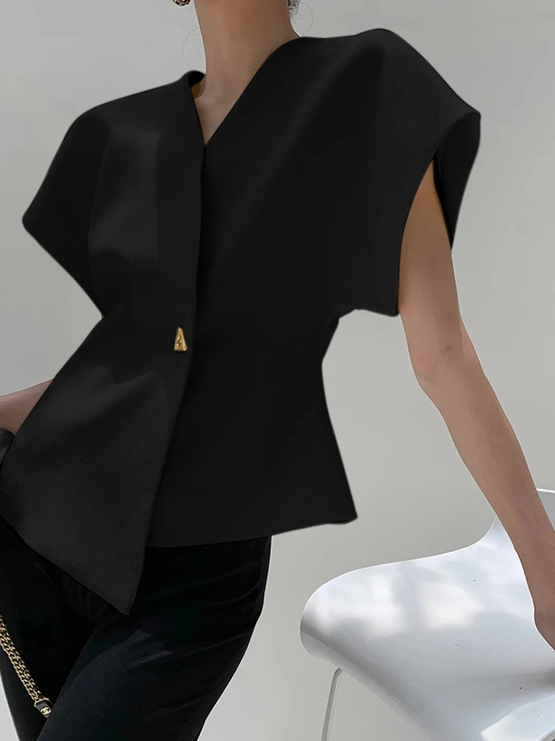Trendy V-Neck Button Down Blouse | Commense