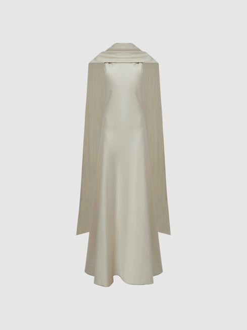 Reiss Champagne Keira Atelier Duchess Satin Cape Maxi Dress | Reiss UK