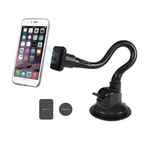 Macally Windshield Phone Mount for Car Magnetic - Suction Cup Window Mount Phone Holder with 12" Long Gooseneck Arm & Super Strong Magnet Mount for Cell Phone, iPhone, Smartphone | Amazon (US)
