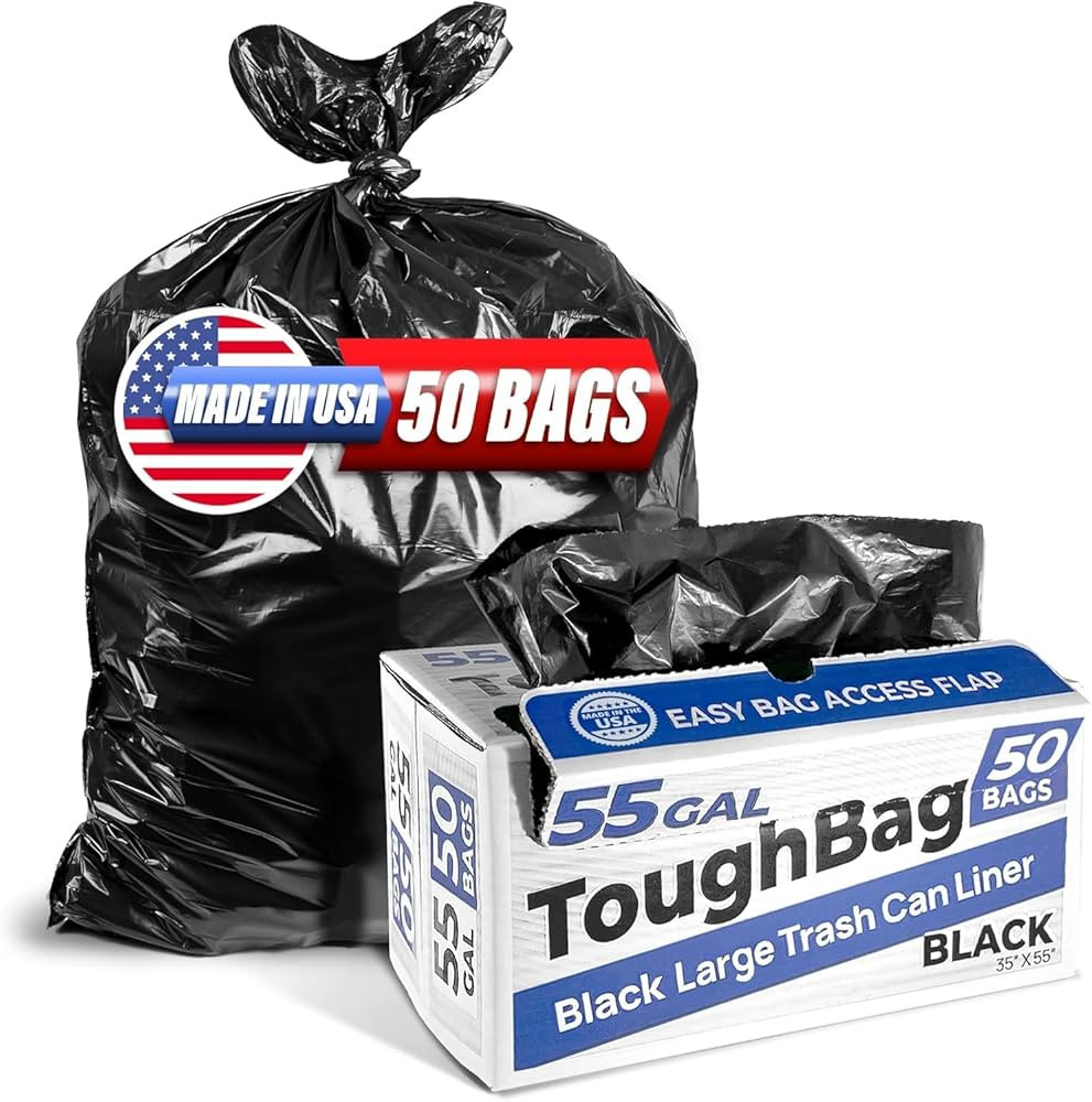 ToughBag 55 Gallon Trash Bags, 55-60 Gallon Trash Bags Heavy Duty (50 COUNT) - Large Black Trash ... | Amazon (US)