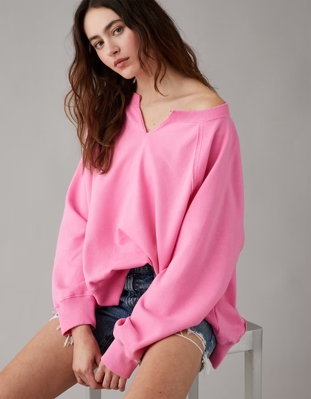 AE Big Hug Oversized Notch Neck Sweatshirt | American Eagle Outfitters (US & CA)