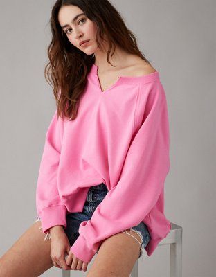 AE Big Hug Oversized Notch Neck Sweatshirt | American Eagle Outfitters (US & CA)