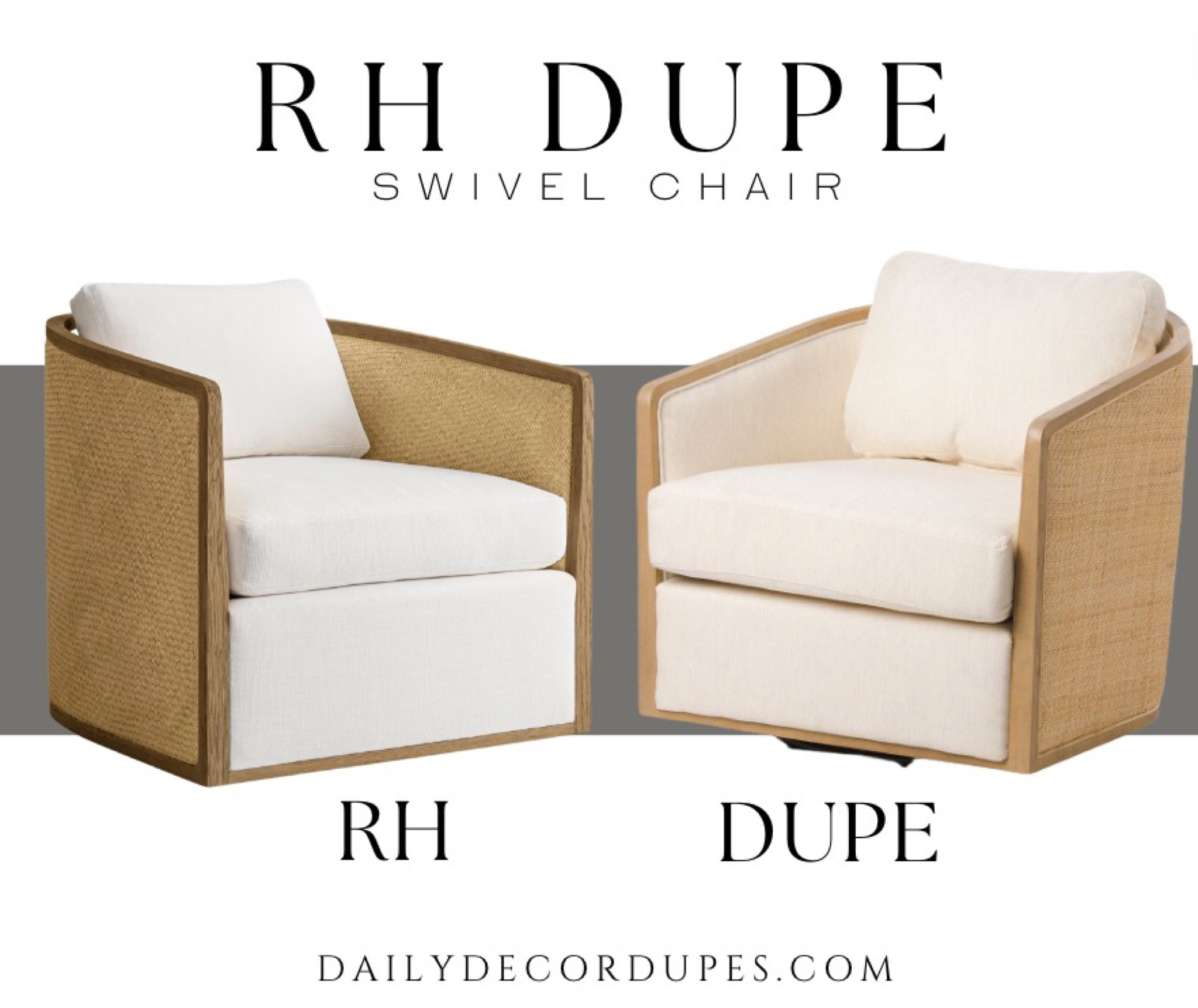 Restoration Hardware swivel chair dupe RH Dixon rattan swivel chair designer vs Dupe dupes more affordable option find replica copy cat similar look for less budget friendly affordable cheap cheaper beautiful pretty. Love dupes like these? I share multiple every day in my Facebook group “DAILY DECOR DUPES”

#LTKFind #LTKhome #LTKsalealert