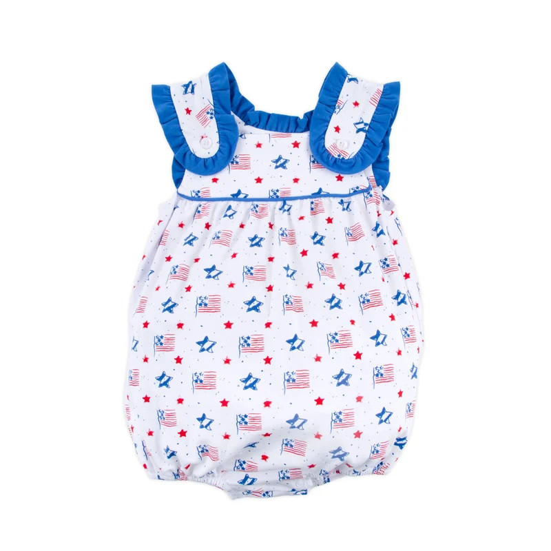 Flag Print Knit Ruffle Strap Bubble | Classic Whimsy