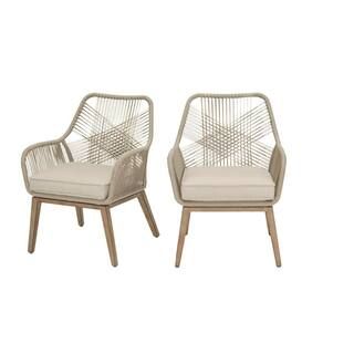 Hampton Bay Haymont Stationary Steel Wicker Outdoor Patio Dining Chair with Beige Cushion (2-Pack... | The Home Depot