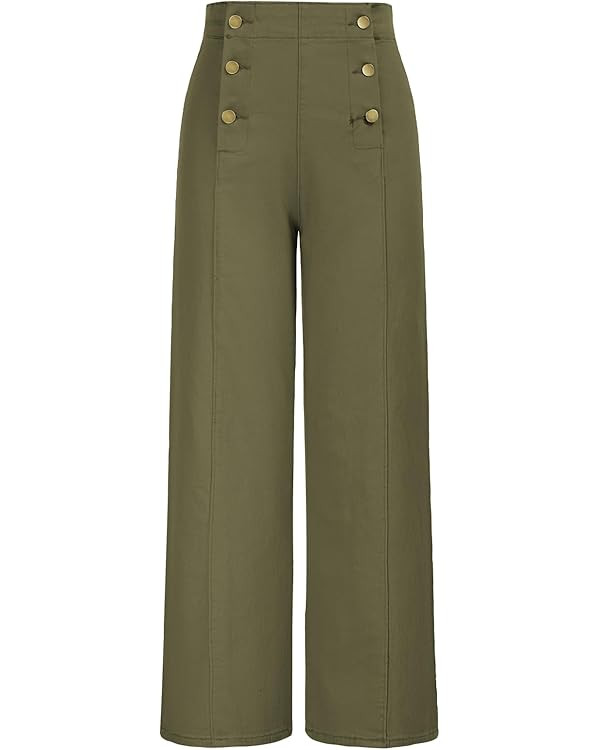 Belle Poque Women's High Waisted Wide Leg Jeans Button Decorated Casual Stretchy Demin Pants with... | Amazon (US)