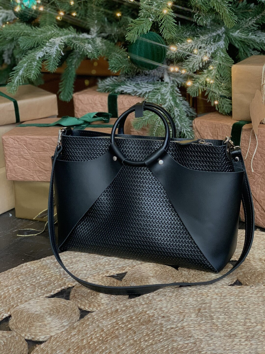 Black leather handbag, black shoulder bag, black handbag, office bag, gift for her | Etsy (US)