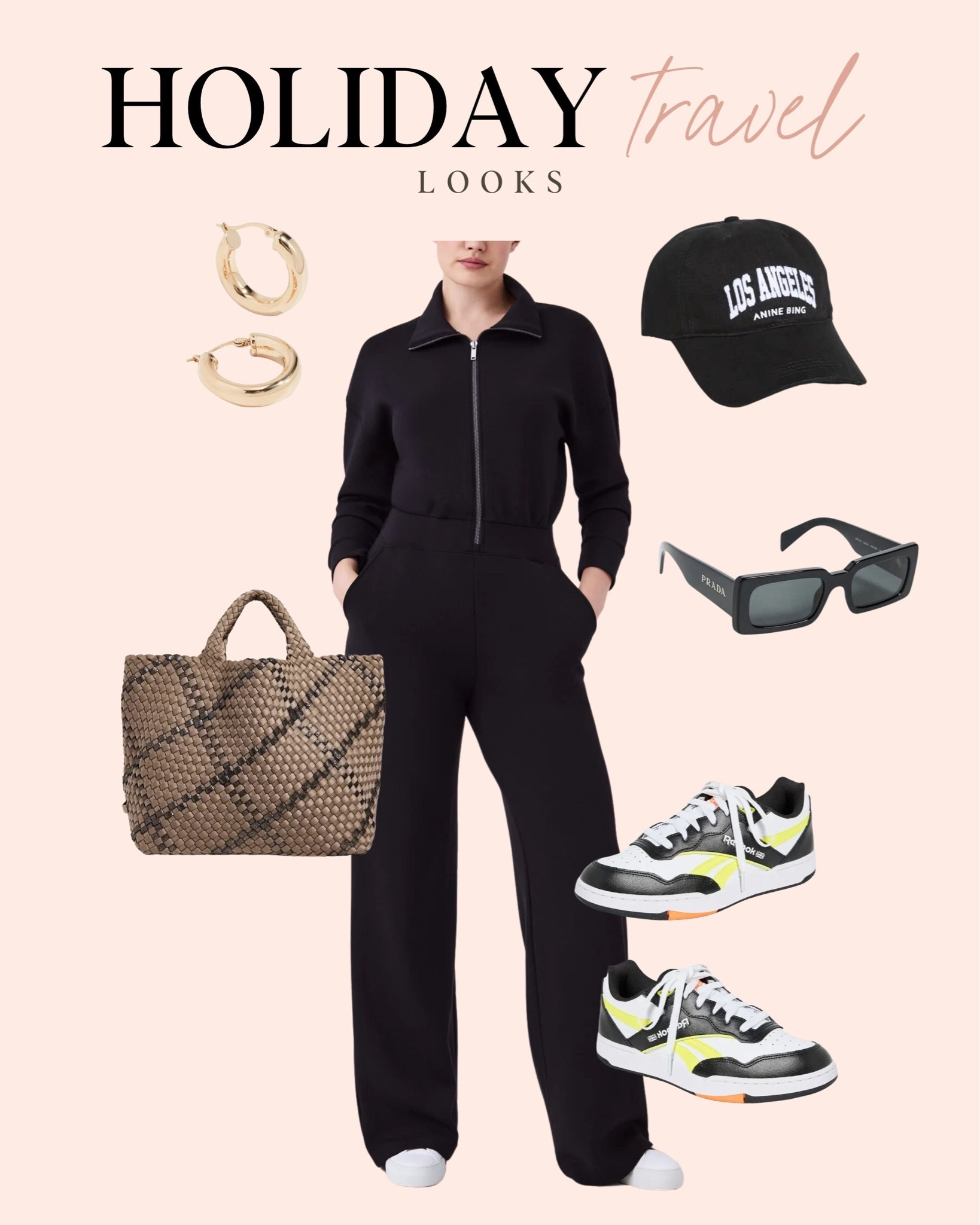 Holiday travel look. I love this Spanx Air Essential jumpsuit and tote! 

#LTKtravel #LTKSeasonal #LTKstyletip