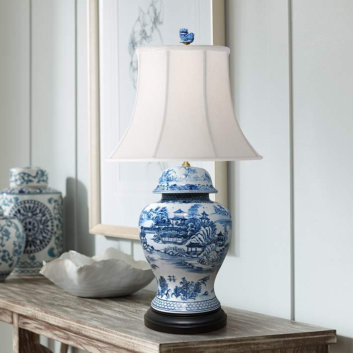Dara 30" Blue and White Chinoiserie Temple Jar Table Lamp | Lamps Plus