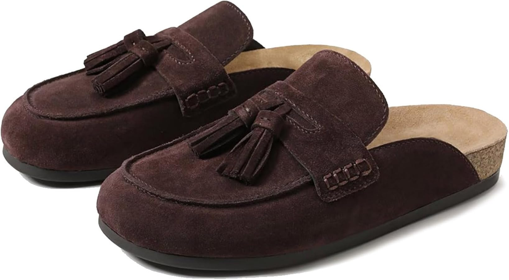 Faux Suede Clogs for Women Cork Tassel Flat Loafers Comfort Mule Clogs Slip on Round Toe Walking ... | Amazon (US)