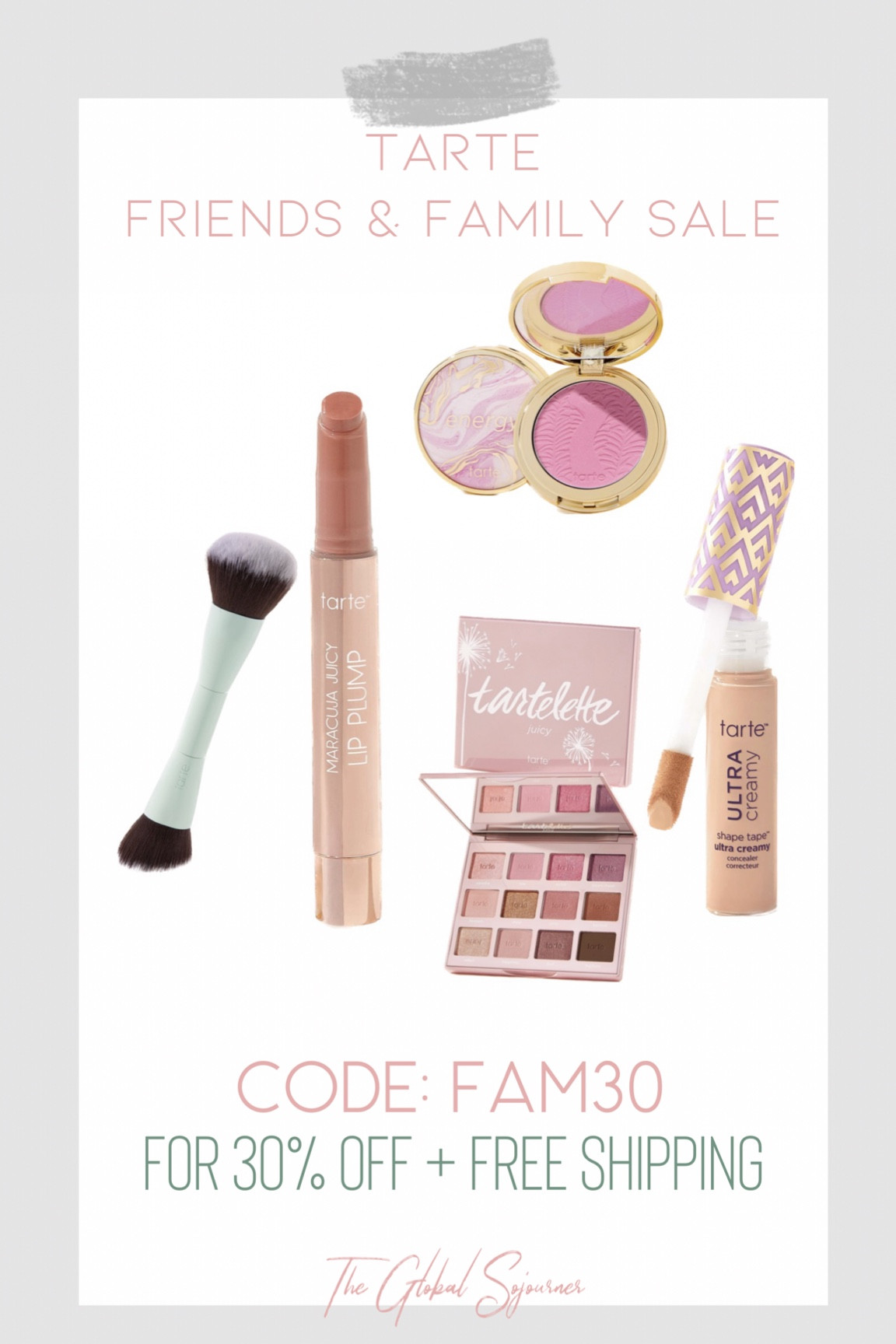 Tarte is having their friends & family sale. 30% off plus free shipping with code FAM30. 

I’ve linked some of my favorites items. 
-shape tape ultra creamy concealer
(I wear shade 29N)
	
-maracuja juicy lip plump (I love the peachy beige color)

-Breezy cream face brush 

-Tartelette eye shadow palette 

#LTKsalealert #LTKbeauty #LTKunder50