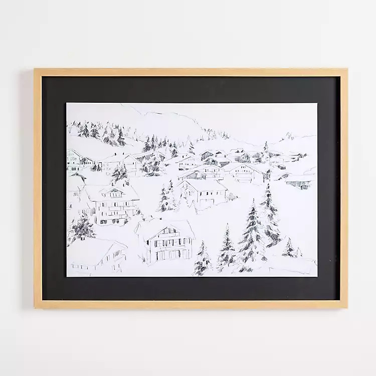 Black & White Snowy Town Scene Framed Art Print | Kirkland's Home