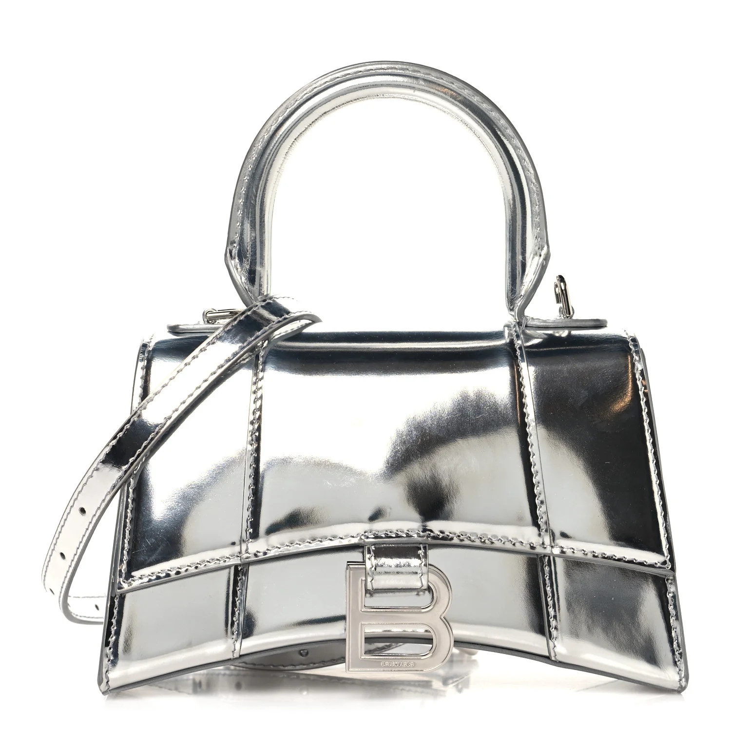 Metallic Calfskin Hourglass Top Handle Bag XS Silver | FASHIONPHILE (US)