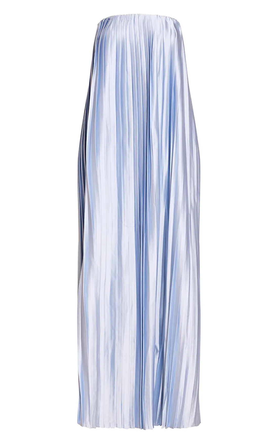 Dresses | Blue Pleated Satin Bandeau Maxi Dress | PrettyLittleThing | PrettyLittleThing US