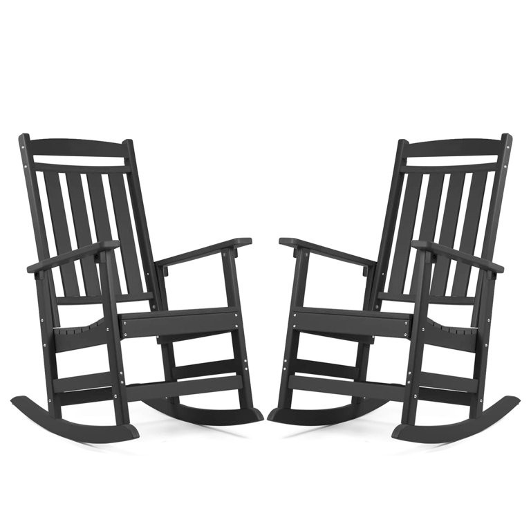 Outdoor Rocking Chairs Set of 2,All Weather Resistant Poly Lumber Outdoor Rocking Chairs with Hig... | Walmart (US)
