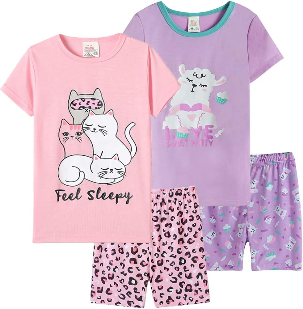 MyFav Big Girls Summer Pajama Set Heart Shape Printed Cute Sleepwear Shorts | Amazon (US)