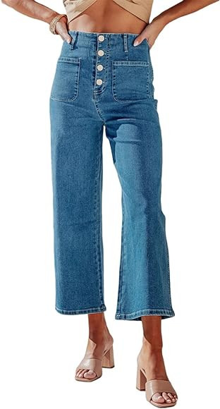 Sidefeel Women's Wide Leg Jeans High Waisted Stretchy Straight Leg Jeans Buttoned Loose Denim Pan... | Amazon (US)