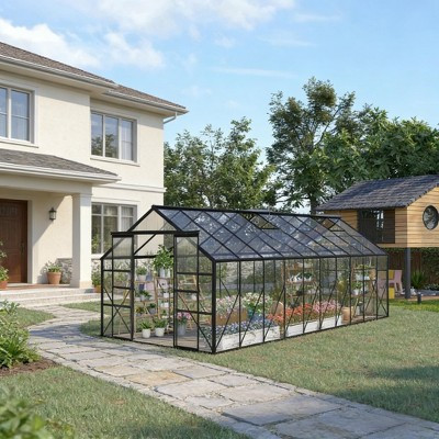 GDFStudio Evergrove Walk-In Polycarbonate Greenhouse with Aluminum Frame and Adjustable Ventilation Windows, Black | Target