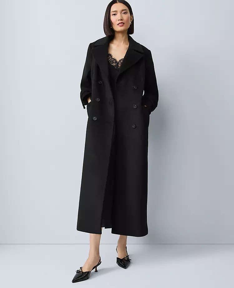Petite Fitted Double Breasted Long Coat | Ann Taylor