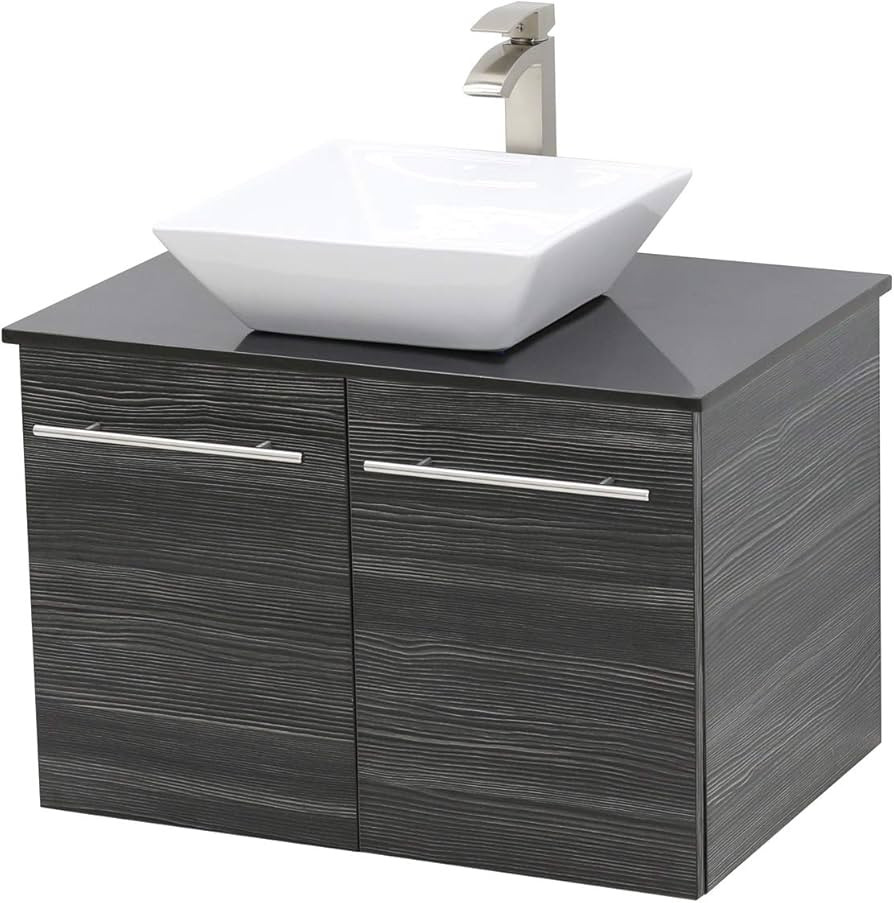 WINDBAY Wall Mount Floating Bathroom Vanity Sink Set. Dark Grey Vanity, Black Flat Stone Countert... | Amazon (US)