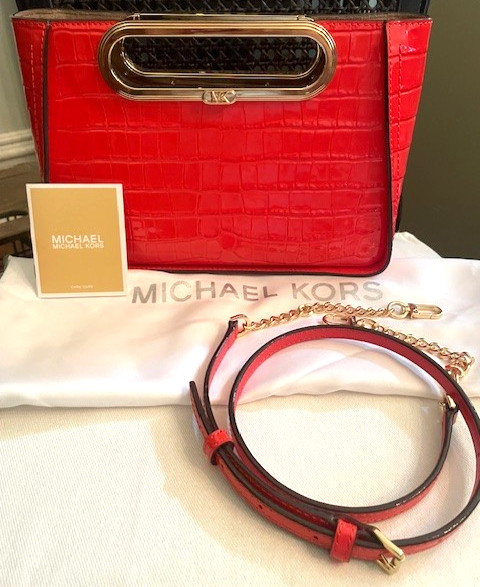 MICHAEL KORS LARGE CHELSEA CONVERTIBLE LEATHER EMBOSSED CLUTCH/CROSSBODY BAG | eBay US
