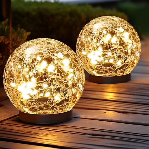 JKIMK Solar Globe Lights Outdoor Waterproof-Solar Balls Garden-Cracked Glass Ball Solar Lights Outdoor-Solar Orbs Outside-Outdoor Decorations Patio & Yard Lawn Backyard Decor (GUO-XBQ-5-5-5) | Amazon (US)