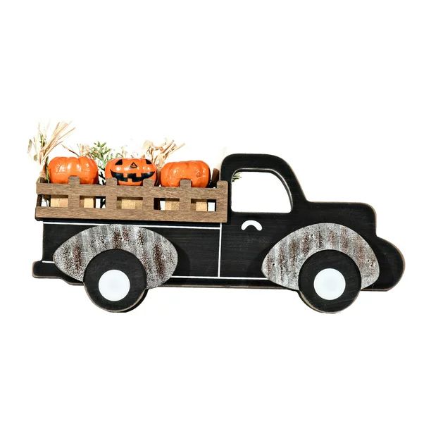 Way To Celebrate Halloween Wood Tabletop Decor, Pickup Truck with Pumpkins - Walmart.com | Walmart (US)