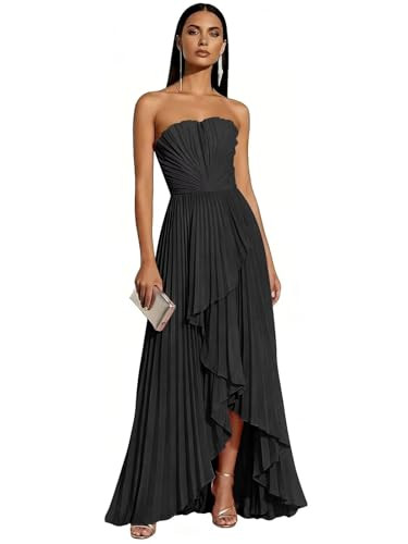 Strapless Bridesmaid Dresses for Women 2026 Pleated Satin Hi-Lo Formal Dress for Wedding Guest | Amazon (US)