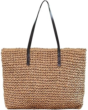 Ayliss Women Straw Woven Tote Large Beach Handmade Weaving Shoulder Bag Purse Straw Handbag | Amazon (US)