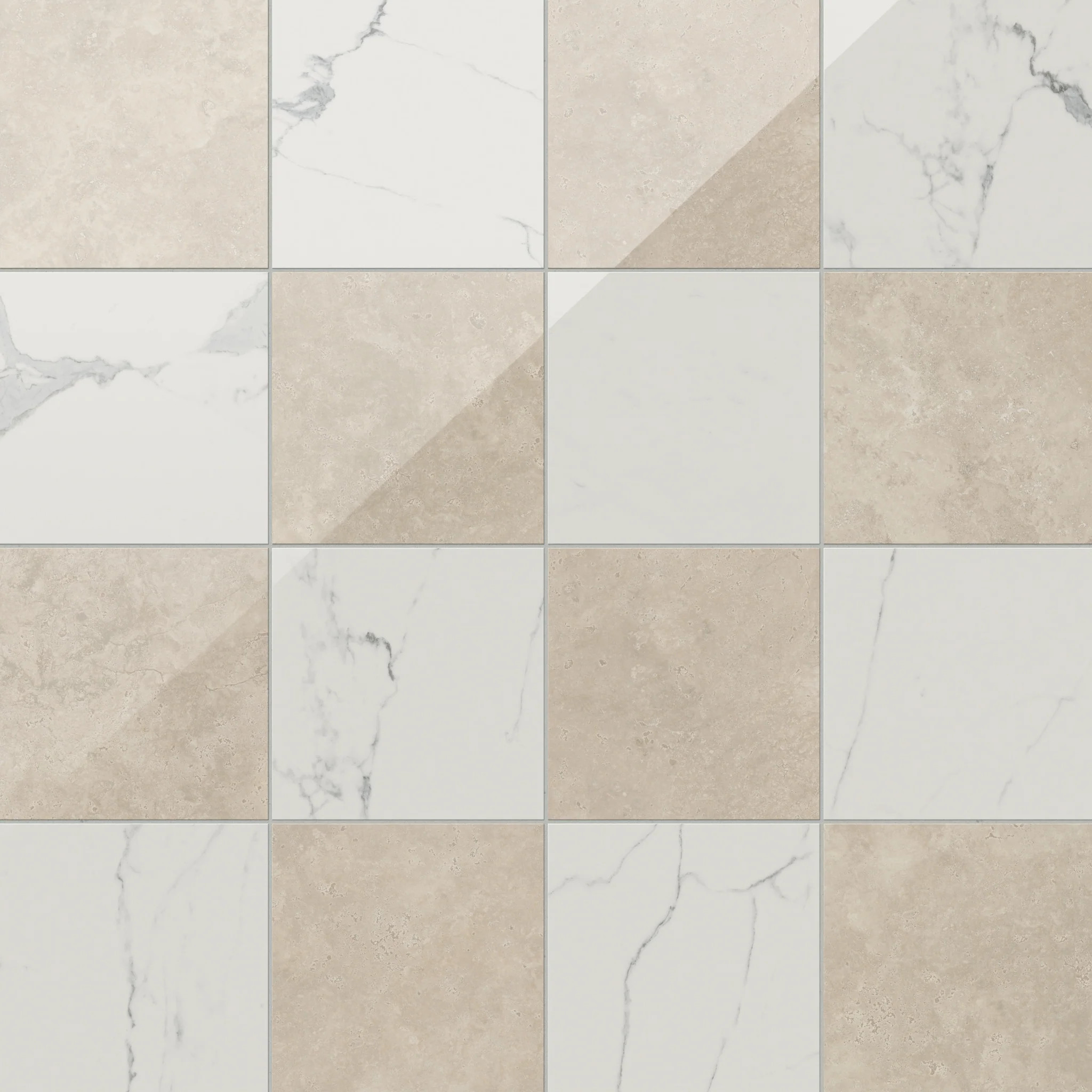Leona 12x12 Checkerboard Polished Porcelain Tile in Calacatta and Marfil | Edward Martin