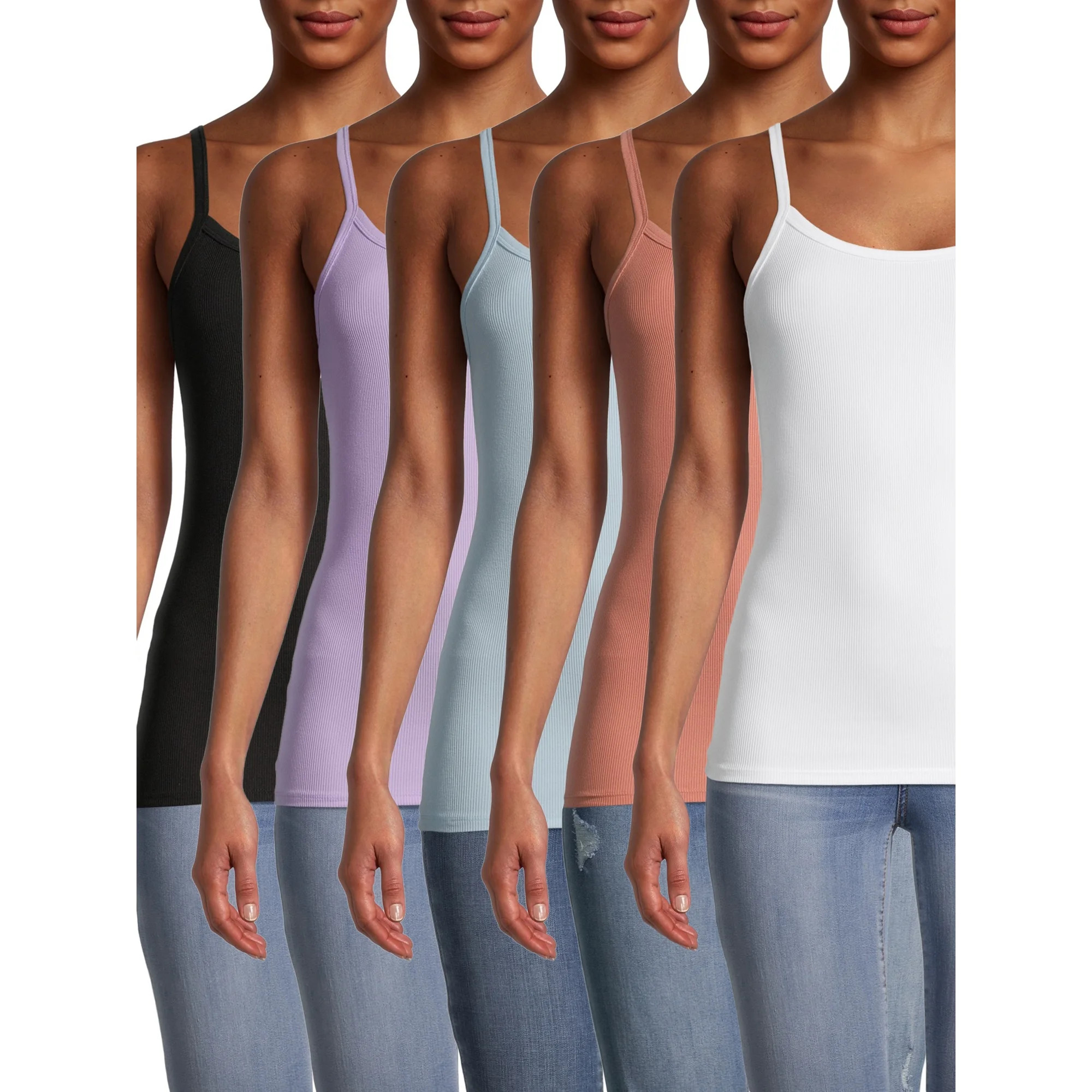 No Boundaries Juniors' Ribbed Cami Top, 5-Pack | Walmart (US)