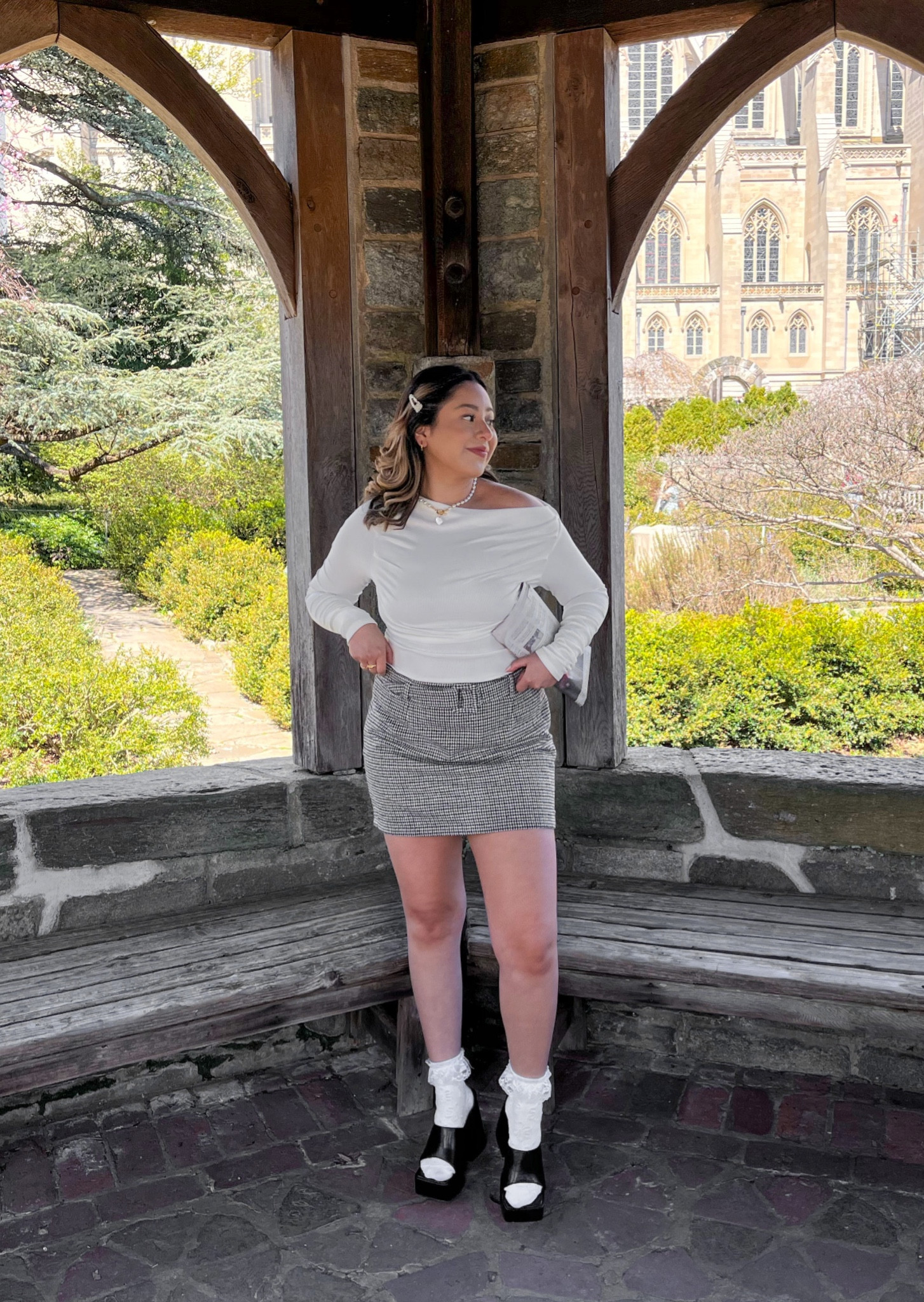 white off the shoulder top, tweed skirt, mini skirt, modern romance, spring outfit, summer outfit, chunky heels, romantic, pinterest aesthetic, dreamy outfit

#LTKstyletip #LTKSeasonal #LTKfit