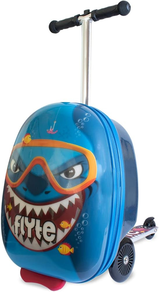 Flyte Scooter Suitcase Folding Kids Luggage – Stormy the Shark, 18 Inch Hardshell, Ride On with... | Amazon (US)