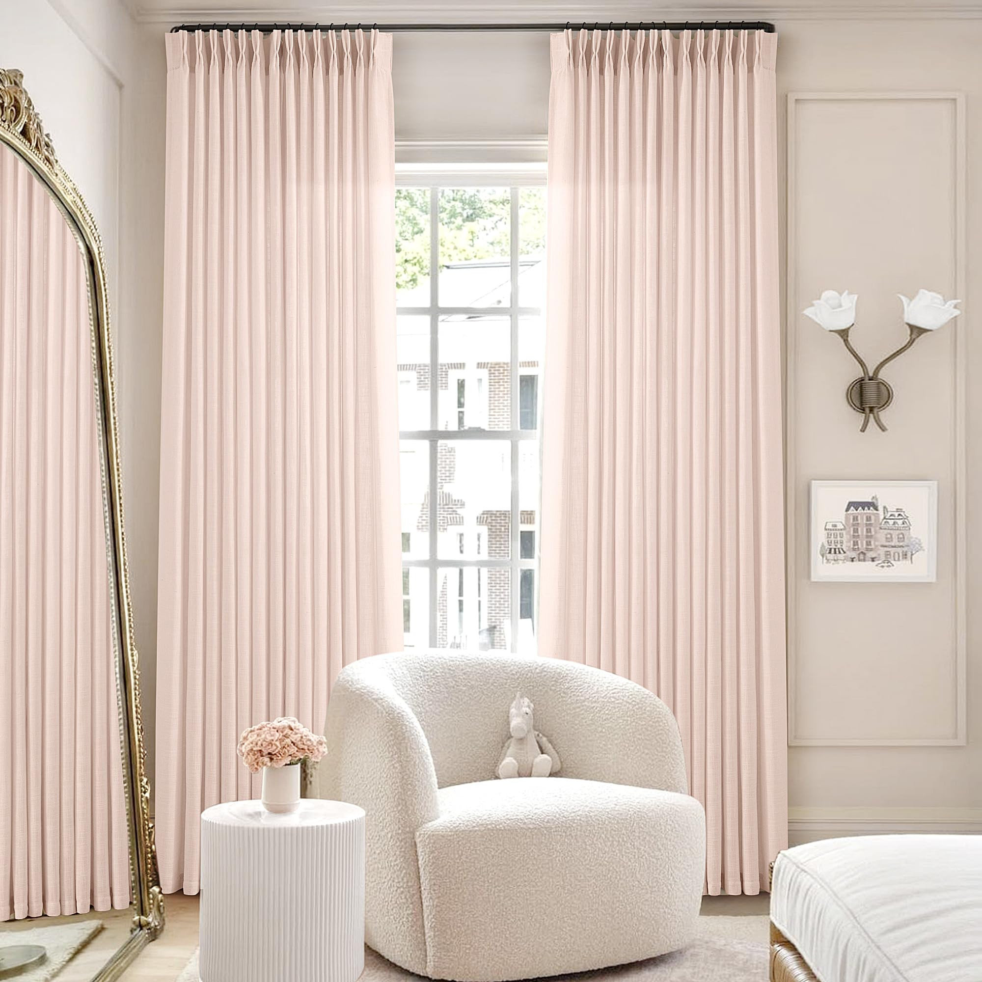 Light Pink Linen Curtains Pinch Pleated 102 Inch Length 2 Panels for Nursery Baby Girls Bedroom S... | Amazon (US)