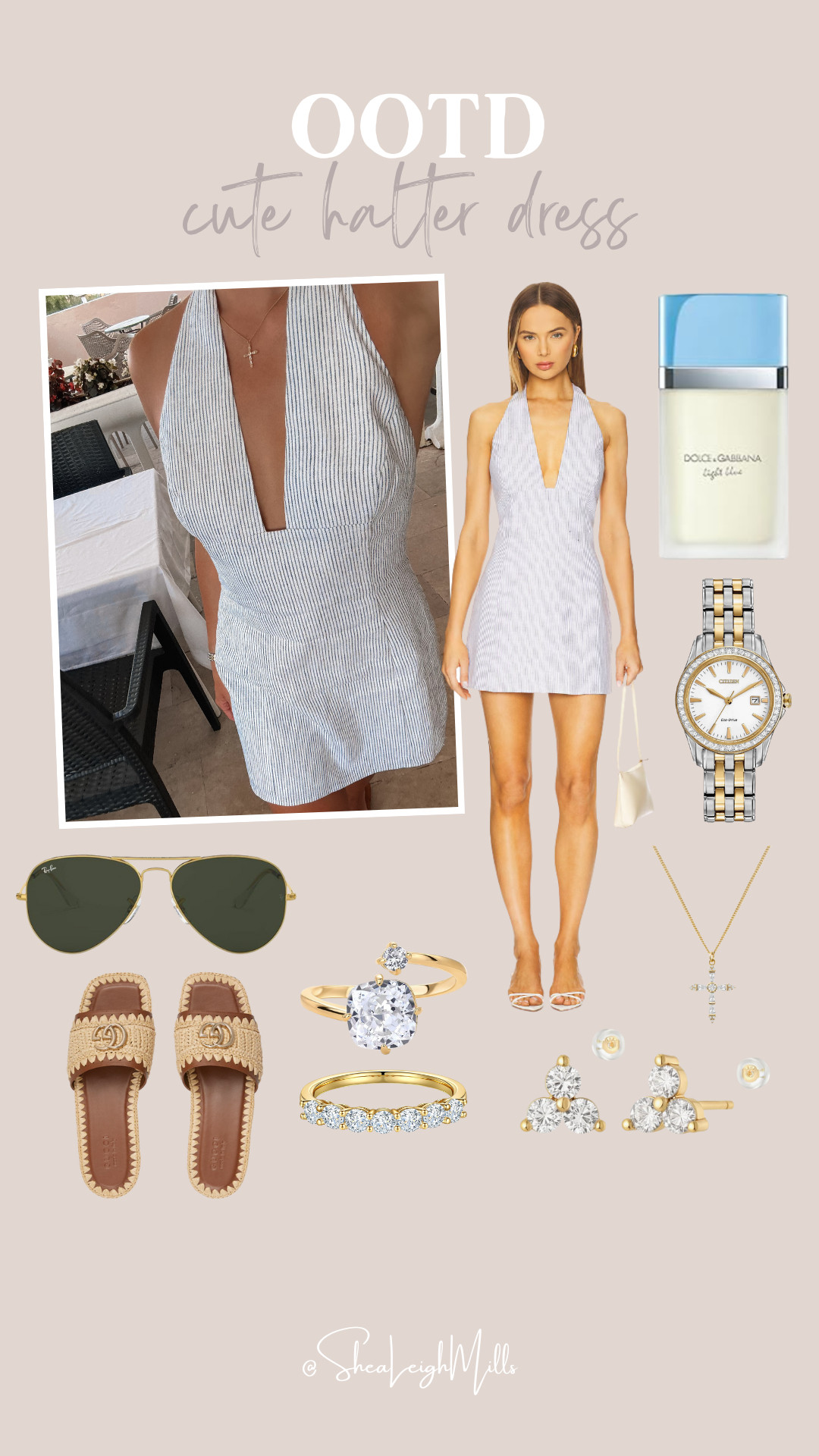 This halter dress is the moment — perfect for date night, summer dinners, or Euro evenings. 

Styled it with chic sandals, classic aviators, and gold jewelry for a timeless look! 

#OOTD #SummerStyle #HalterDress #VacationOutfit #LTKFinds 

 