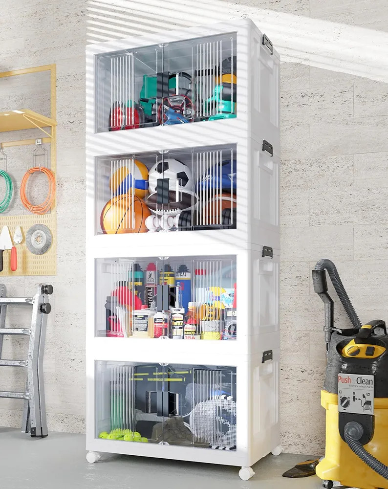 OlarHike 97QT Storage Bins with Lids - Folding Storage box with Doors and Wheels, Collapsible Pla... | Amazon (US)