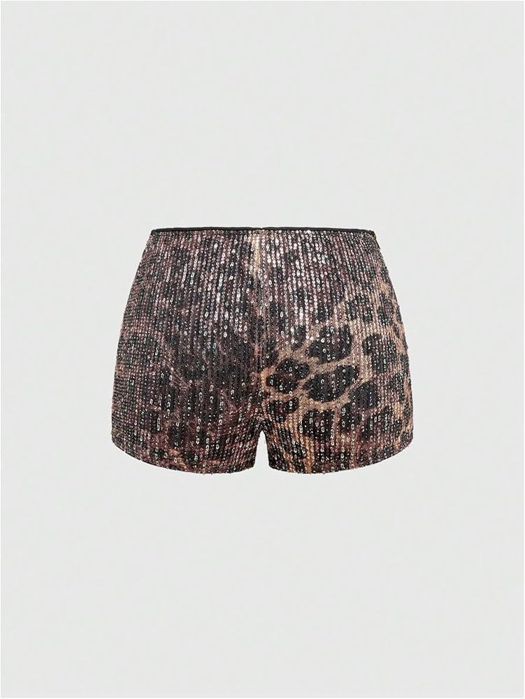 Women's Y2K Leopard Print Short Vintage Sequin Track Shorts Elastic Waist Skinny Party Sexy Mini ... | Amazon (US)