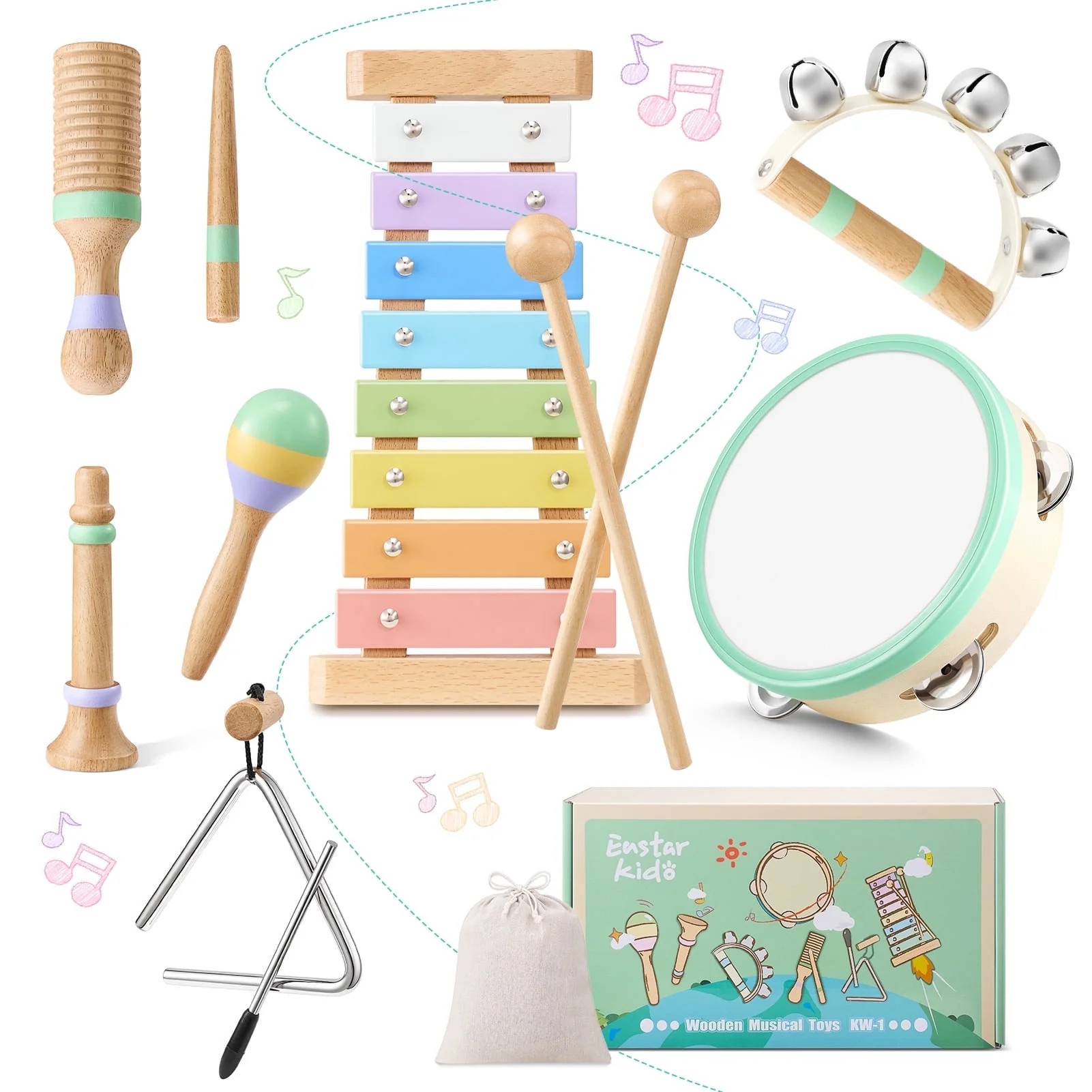 Eastar Kido Kids Musical Instruments for Toddlers Montessori Wooden Xylophone Tambourine Toys, Mu... | Walmart (US)