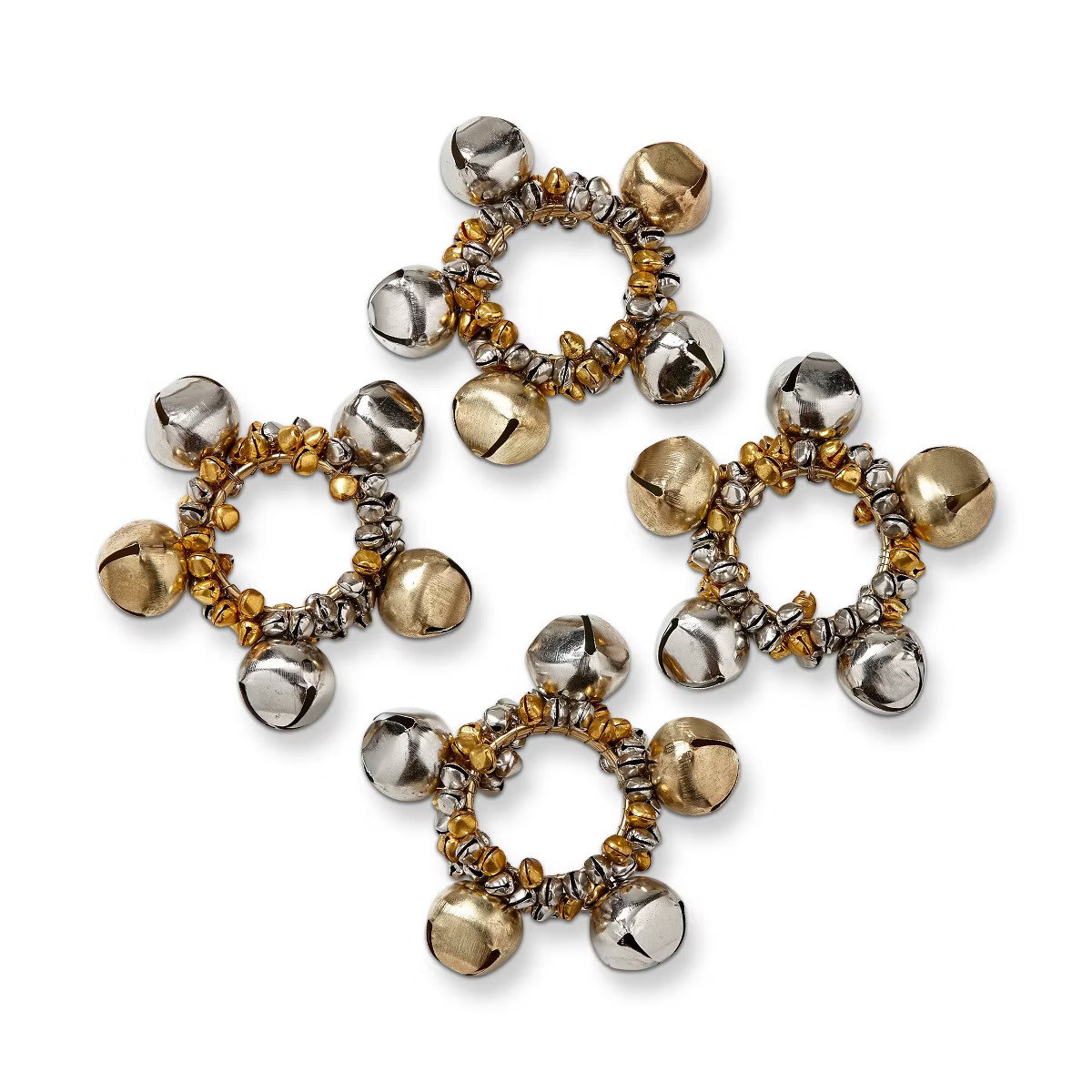 tag Christmas Gold and Silver Jingle Bell Napkin Ring,4 inch | Target