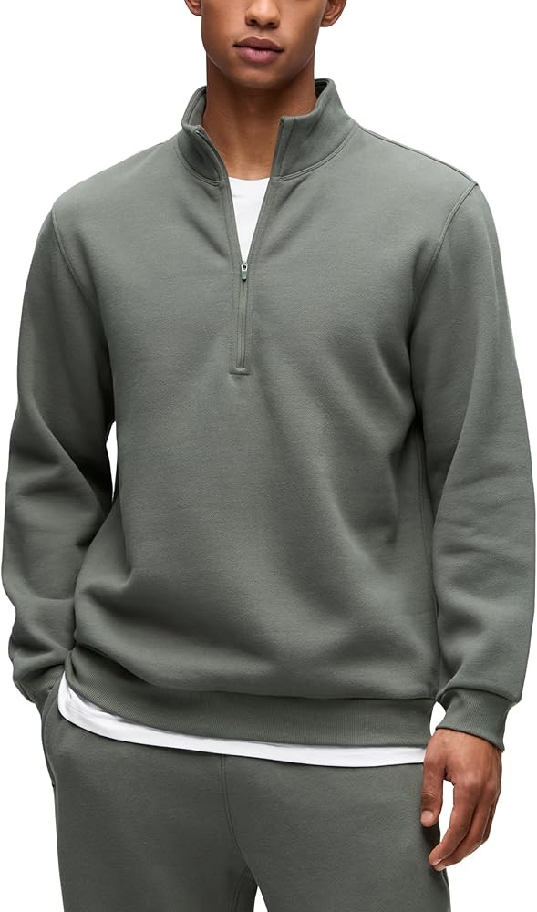 CRZ YOGA Cotton Fleece Lined Half Zip Sweatshirts for Men - Mock Neck Pullover Sweat Shirts Casua... | Amazon (US)