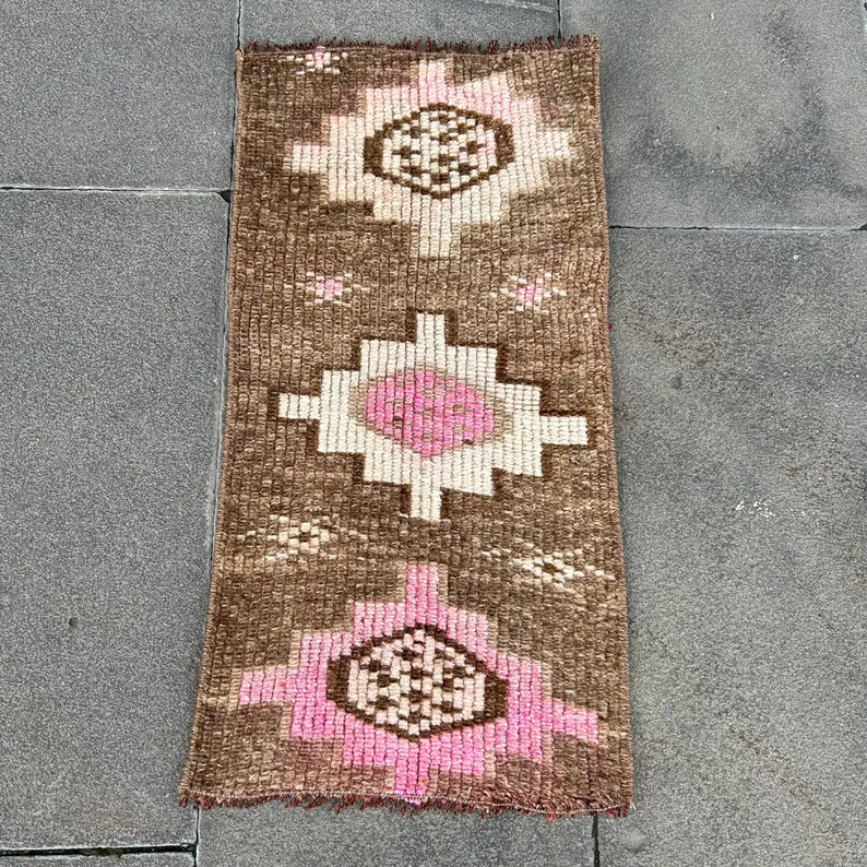 Vintage Rug, Turkish Rug, 1x2 Small Rugs, Decorative Rug, Rugs for Bathroom, 1.1x2.1 Ft Brown Rug... | Etsy (US)