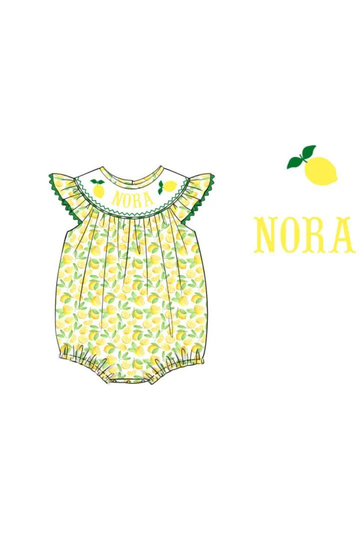 Pre-Order Hand Smocked Custom Name Lemon Bubble | The Smocked Flamingo