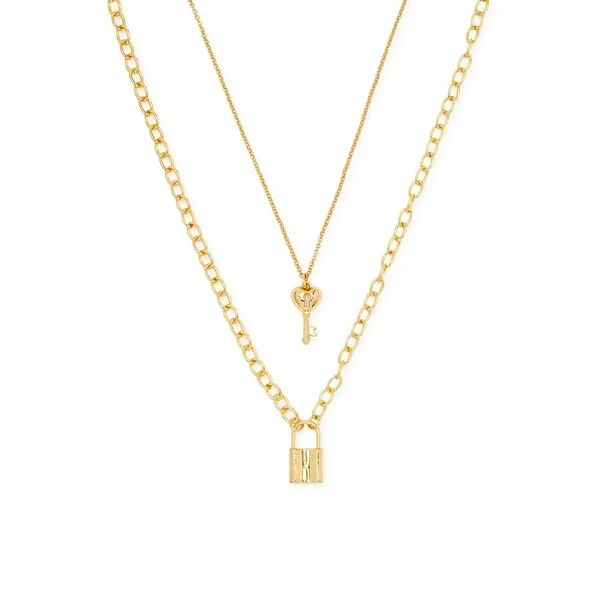 Scoop Womens Women's 14KT Gold Flash-Plated Lock and Key Layered Necklace, 2-Piece | Walmart (US)