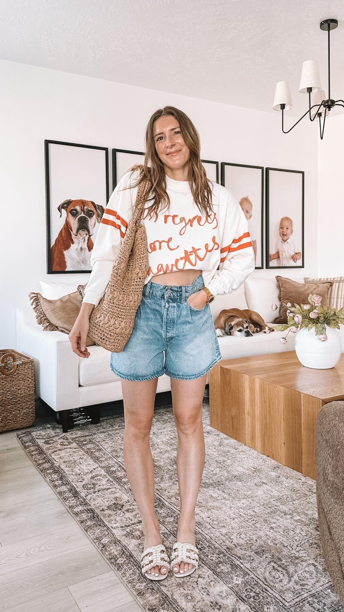 Less regrets more baguettes sweatshirt with denim shorts, woven tote bag and sandals. Casual spring outfit perfect for everyday wear. Click to shop the full look.​​​​​​​​​​​​​​​​

#LTKmomlife #LTKootd #LTKgrwm