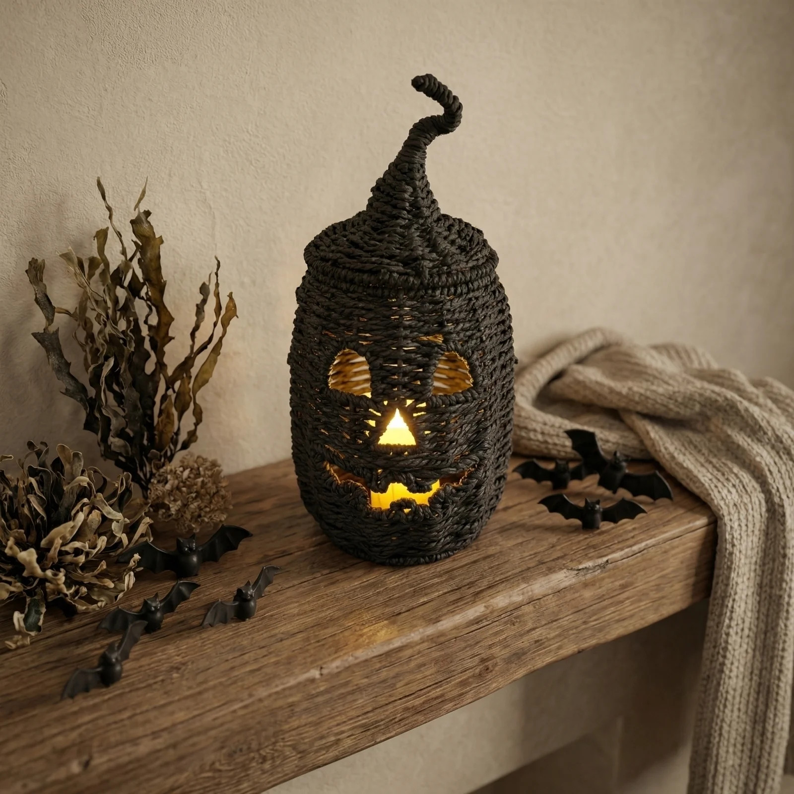 Halloween Woven Pumpkin Lantern, Large Hand-Woven Pumpkin Light Lamp, Portable Hollow Face Warm Glow Light, Hanging Halloween Ornament Lamp for Entryway Patio Indoor Party Decor - Walmart.com | Walmart (US)