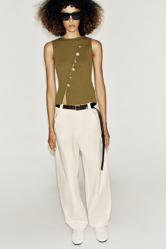 Zara - Short Sleeve Rib Knit Polo Shirt - Women - Brown Ecru - Women | Zara US