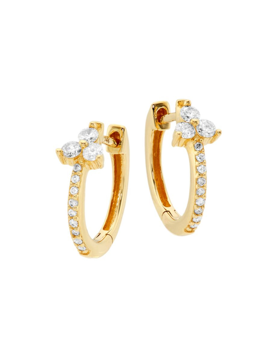 14K Yellow Gold & 0.188 TCW Diamond Trio Huggie Earrings | Saks Fifth Avenue