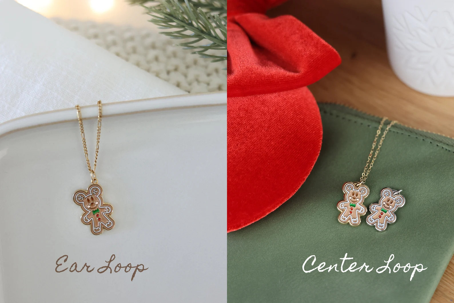 Mickey Gingerbread Necklace, Enamel Charm, Dainty Chain Jewelry, Disney Inspired Christmas Neckla... | Etsy (Global)